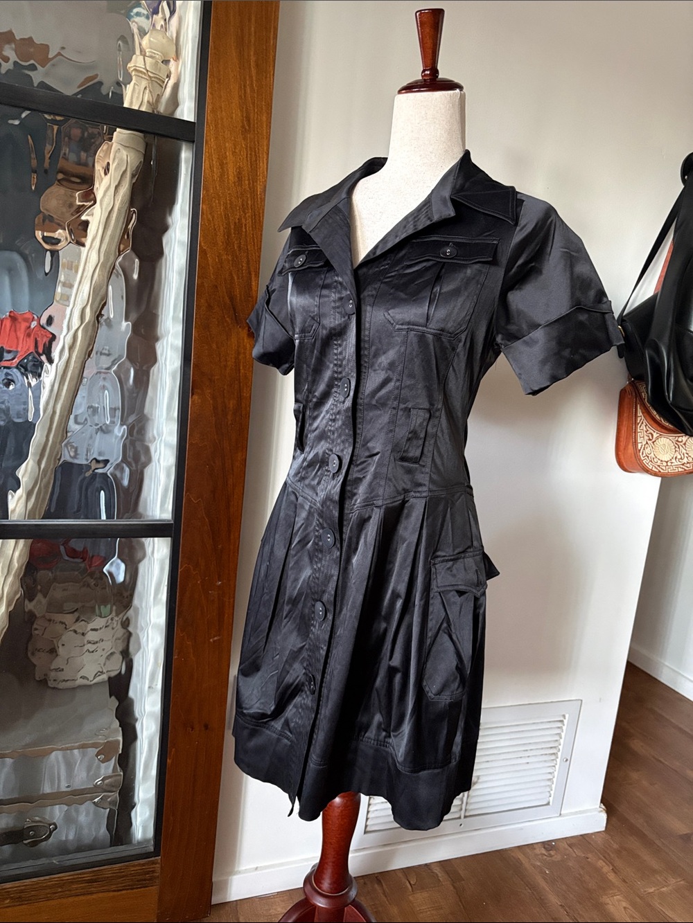 Sleek Black Short-Sleeve Button Mini Dress